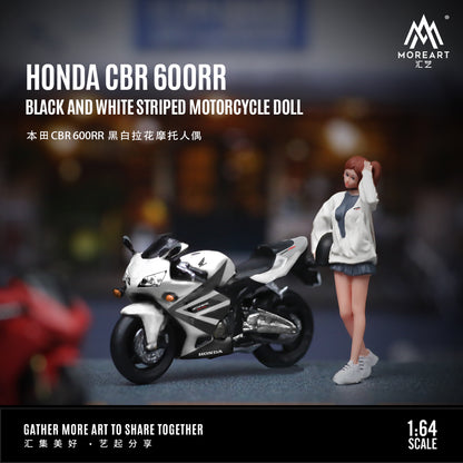 MoreArt 1:64 Honda CBR 600RR Black and White Striped Motorcycle Doll Set (1 Motorcycle + 1 Figure)