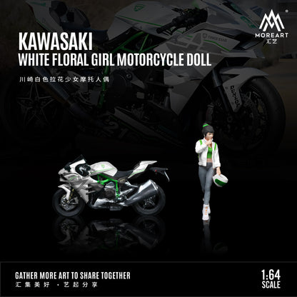 MoreArt 1:64 Kawasaki White Floral Girl Motorcycle Doll Set (1 Motorcycle + 1 Figure)