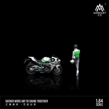 MoreArt 1:64 Kawasaki White Floral Girl Motorcycle Doll Set (1 Motorcycle + 1 Figure)