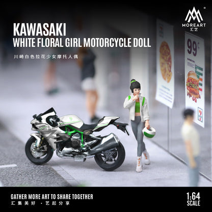 MoreArt 1:64 Kawasaki White Floral Girl Motorcycle Doll Set (1 Motorcycle + 1 Figure)