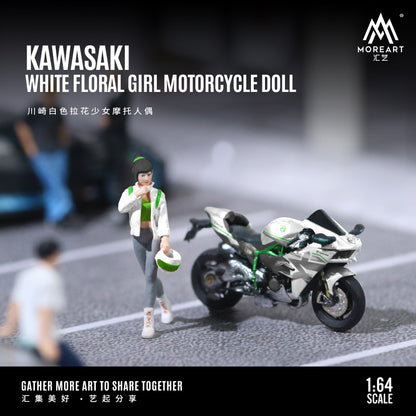MoreArt 1:64 Kawasaki White Floral Girl Motorcycle Doll Set (1 Motorcycle + 1 Figure)