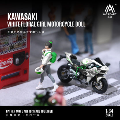 MoreArt 1:64 Kawasaki White Floral Girl Motorcycle Doll Set (1 Motorcycle + 1 Figure)