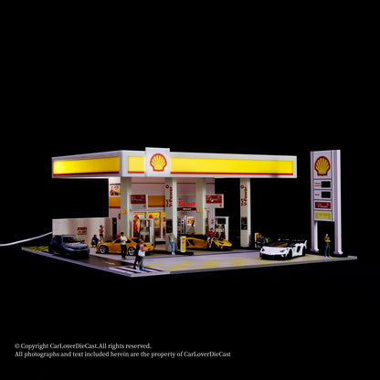 G-Fans 1:64 Shell Gas Station Architectural Scene Model LED Light Diorama