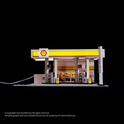 G-Fans 1:64 Shell Gas Station Architectural Scene Model LED Light Diorama