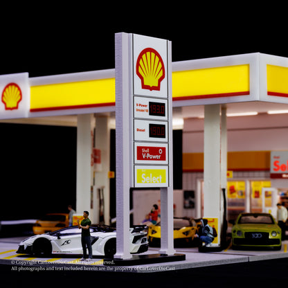 G-Fans 1:64 Shell Gas Station Architectural Scene Model LED Light Diorama