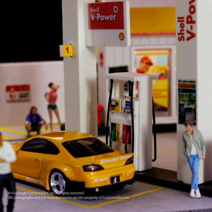 G-Fans 1:64 Shell Gas Station Architectural Scene Model LED Light Diorama