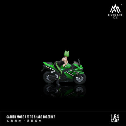 MoreArt 1:64 Kawasaki ZX-10R Green Girl Motorcycle Figure Set (1 Motorcycle + 1 Figure)