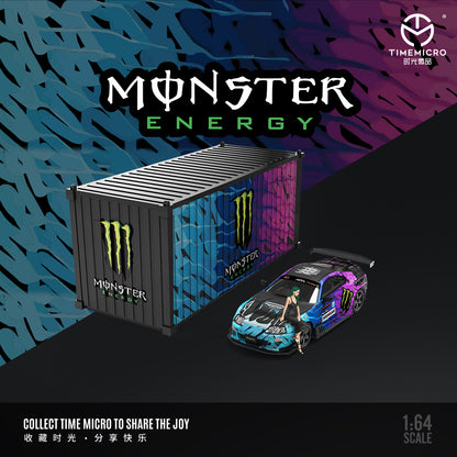 Time Micro 1:64 Toyota Supra A80Z Black Monster Energy Edition with Metal Cargo Container and Model Girl Figure
