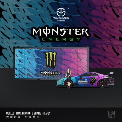 Time Micro 1:64 Toyota Supra A80Z Black Monster Energy Edition with Metal Cargo Container and Model Girl Figure
