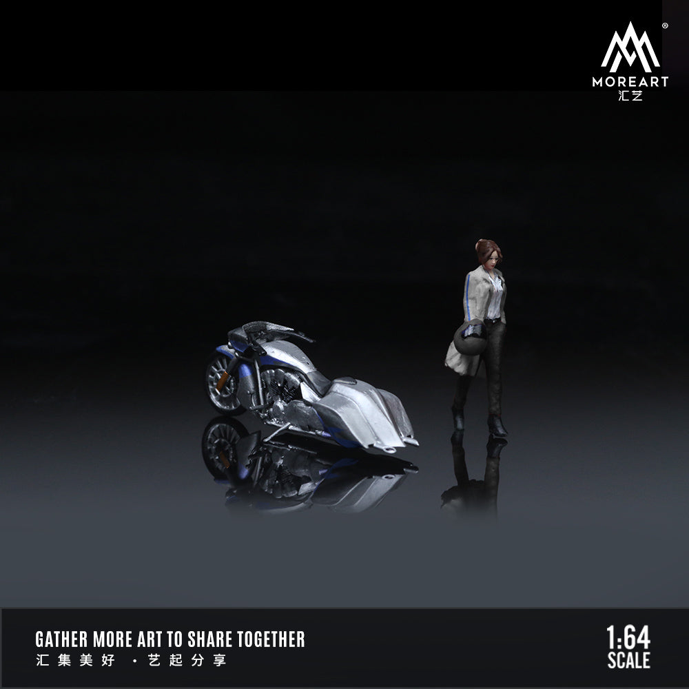 MoreArt 1:64 Honda Slammer Silver Blue Motorcycle Doll Set (1 Motorcycle + 1 Figure)