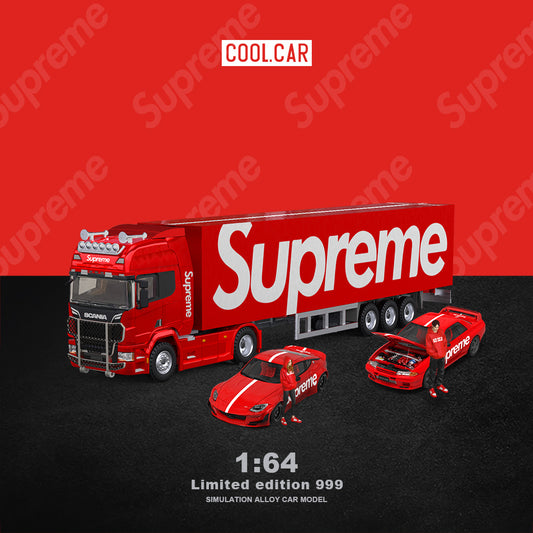 Cool.Car 1:64 Scania Container Truck Supreme Edition + Nissan Skyline GT-R R32 Openable Engine Hood+ Nissan Fairlady 400Z+2 Figures Full Set