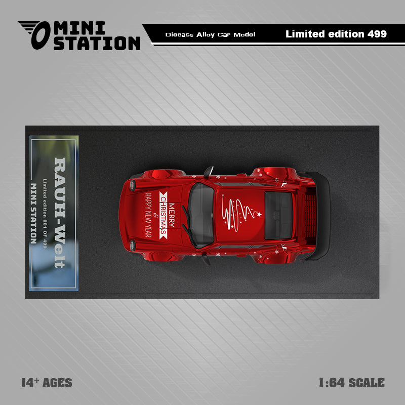 Mini Station 1:64 Porsche RWB 964 Metallic Red Supreme Christmas Edition with Christmas Girl Model Figure