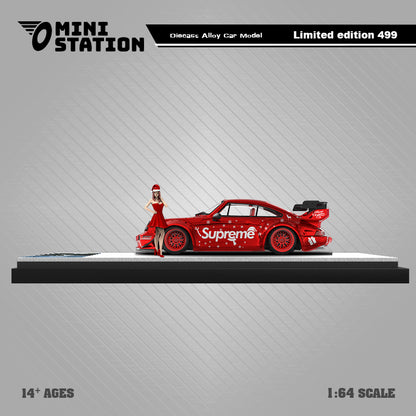 Mini Station 1:64 Porsche RWB 964 Metallic Red Supreme Christmas Edition with Christmas Girl Model Figure