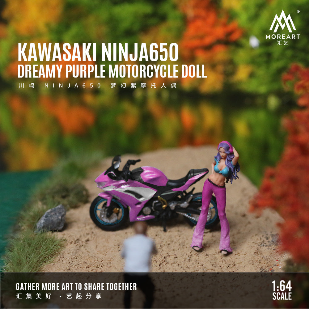 MoreArt 1:64 Kawasaki Ninja 650 Purple Motorcycle Doll Set (1 Motorcycle + 1 Figure)
