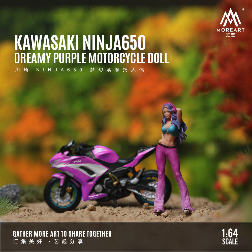 MoreArt 1:64 Kawasaki Ninja 650 Purple Motorcycle Doll Set (1 Motorcycle + 1 Figure)