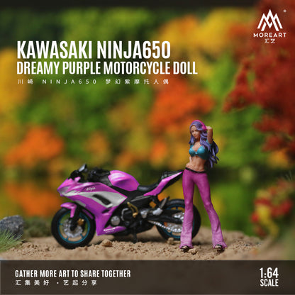 MoreArt 1:64 Kawasaki Ninja 650 Purple Motorcycle Doll Set (1 Motorcycle + 1 Figure)