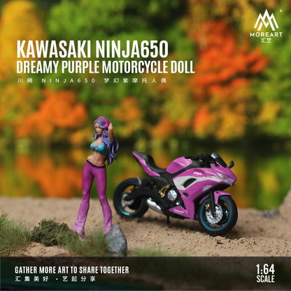 MoreArt 1:64 Kawasaki Ninja 650 Purple Motorcycle Doll Set (1 Motorcycle + 1 Figure)