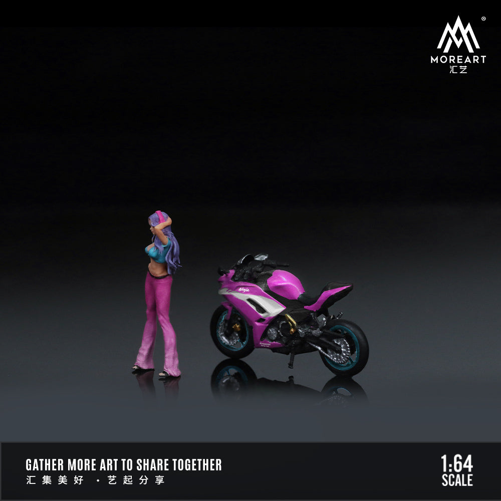 MoreArt 1:64 Kawasaki Ninja 650 Purple Motorcycle Doll Set (1 Motorcycle + 1 Figure)