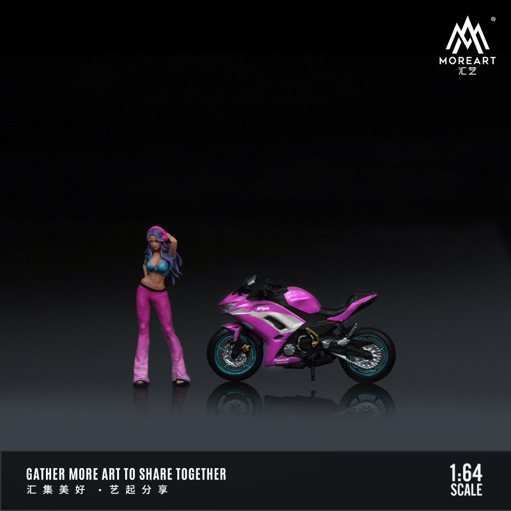 MoreArt 1:64 Kawasaki Ninja 650 Purple Motorcycle Doll Set (1 Motorcycle + 1 Figure)