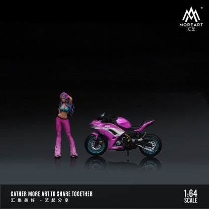 MoreArt 1:64 Kawasaki Ninja 650 Purple Motorcycle Doll Set (1 Motorcycle + 1 Figure)