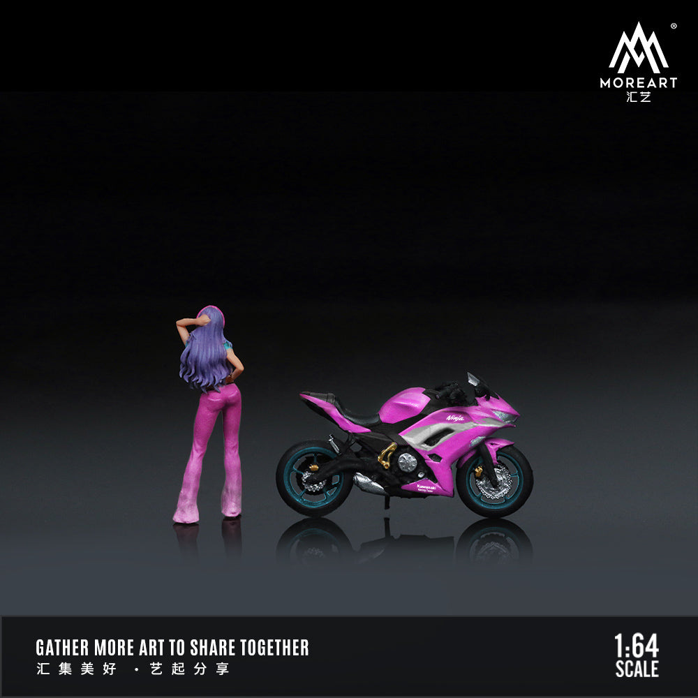 MoreArt 1:64 Kawasaki Ninja 650 Purple Motorcycle Doll Set (1 Motorcycle + 1 Figure)