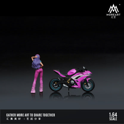 MoreArt 1:64 Kawasaki Ninja 650 Purple Motorcycle Doll Set (1 Motorcycle + 1 Figure)