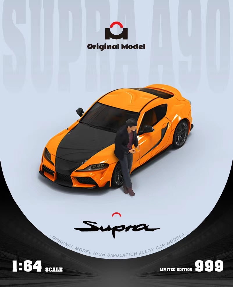 Original Model 1:64 Toyota Supra A90 Fast and Furious 9 Orange and Black with Han Model Figure