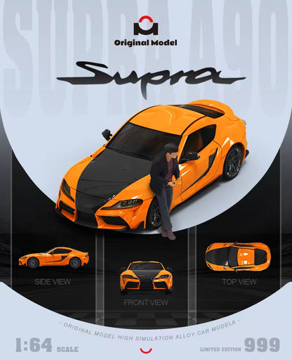 Original Model 1:64 Toyota Supra A90 Fast and Furious 9 Orange and Black with Han Model Figure