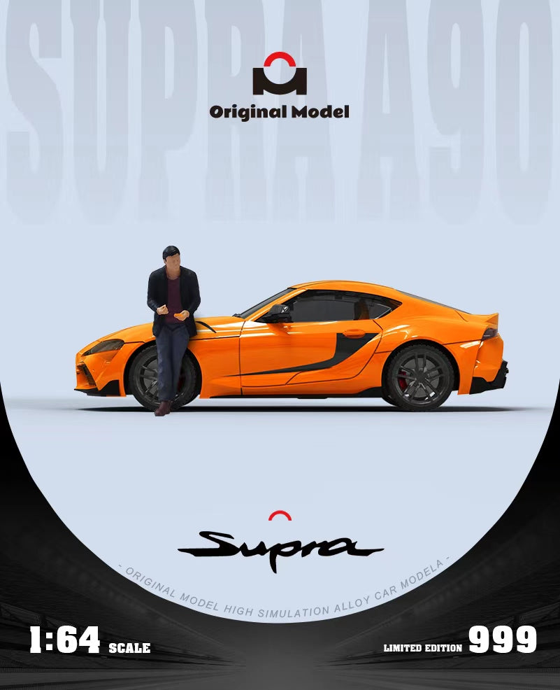 Original Model 1:64 Toyota Supra A90 Fast and Furious 9 Orange and Black with Han Model Figure