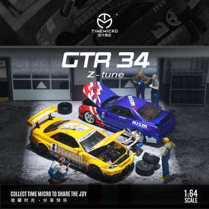 Time Micro 1:64 Nissan Skyline GT-R R34 Z-Tune Openable Engine Hood Red and Blue
