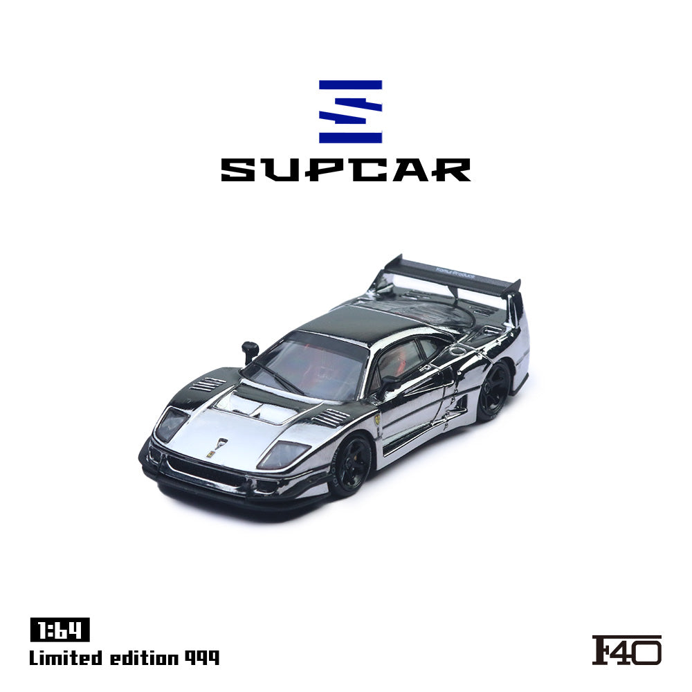 Supcar 1:64 Ferrari F40 Chrome Silver in Premium Box Packaging