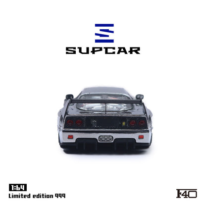 Supcar 1:64 Ferrari F40 Chrome Silver in Premium Box Packaging