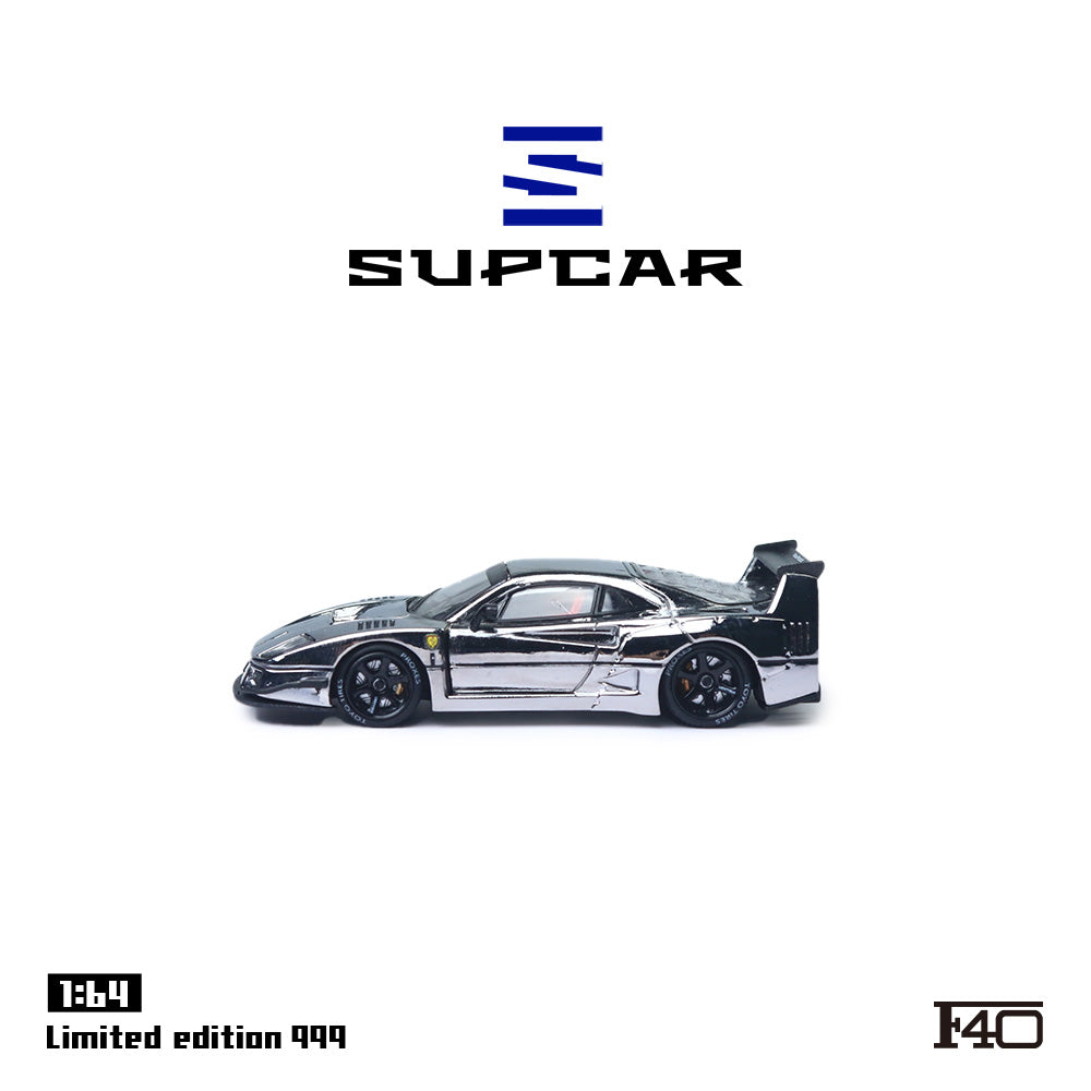 Supcar 1:64 Ferrari F40 Chrome Silver in Premium Box Packaging