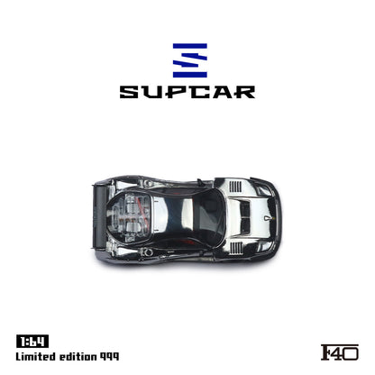 Supcar 1:64 Ferrari F40 Chrome Silver in Premium Box Packaging