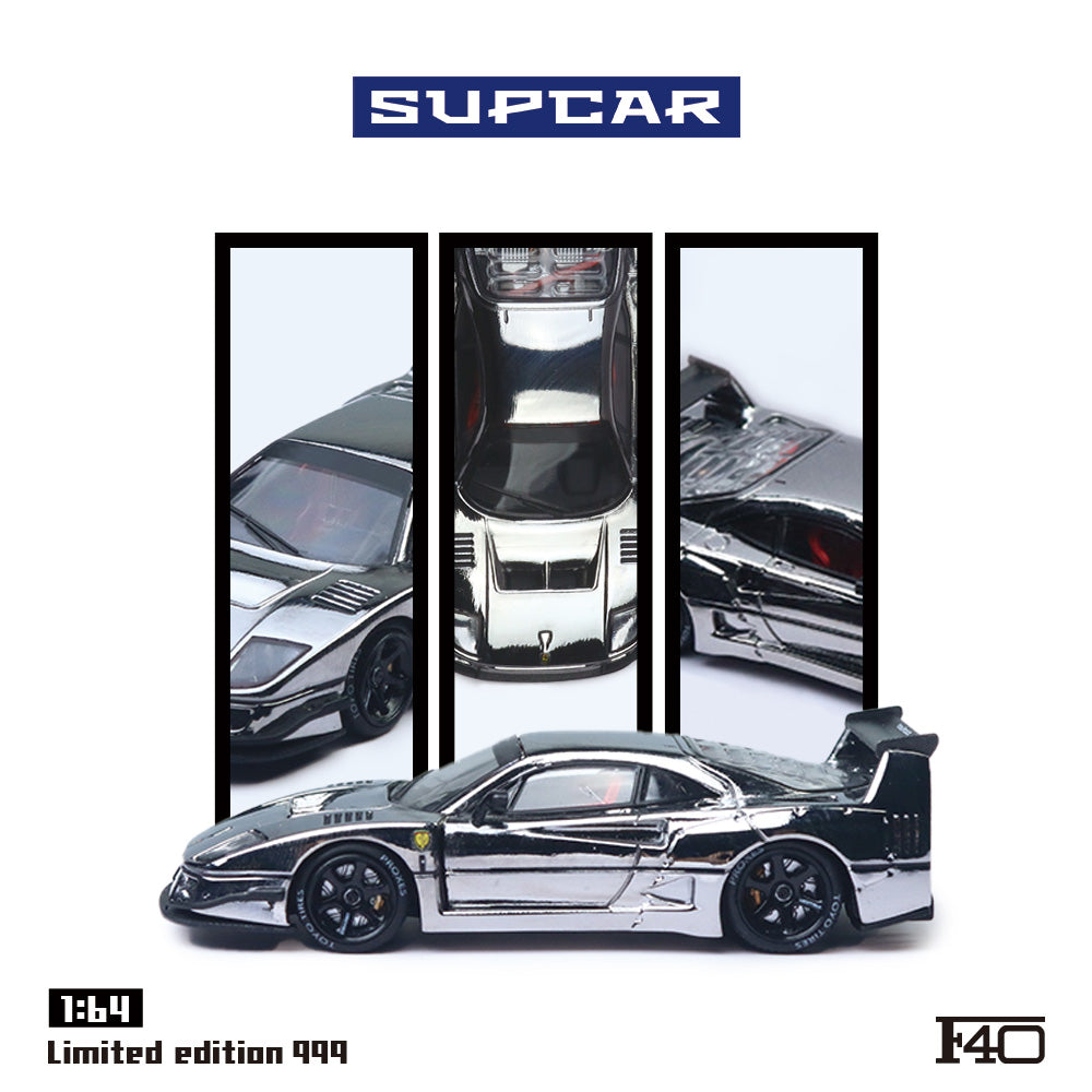 Supcar 1:64 Ferrari F40 Chrome Silver in Premium Box Packaging