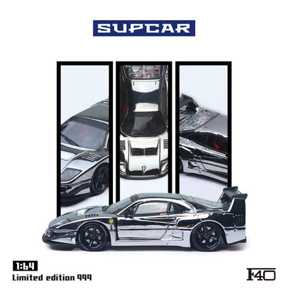 Supcar 1:64 Ferrari F40 Chrome Silver in Premium Box Packaging