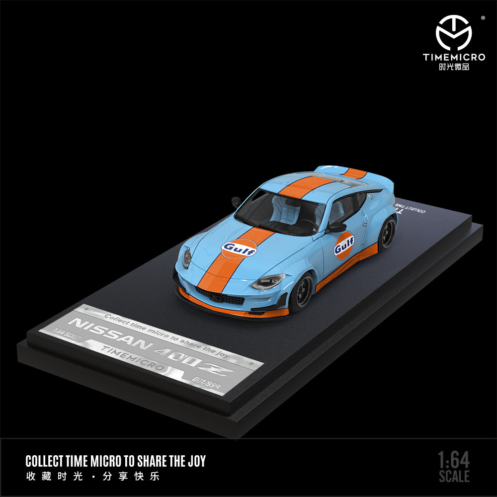 Time Micro 1/64 Car Hauler Trailer Set Gulf Edition - Toyota Land Cruiser FJ40 & Nissan Fairlady 400Z & Trailer