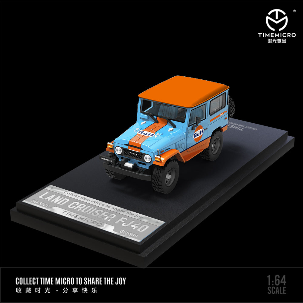 Time Micro 1/64 Car Hauler Trailer Set Gulf Edition - Toyota Land Cruiser FJ40 & Nissan Fairlady 400Z & Trailer