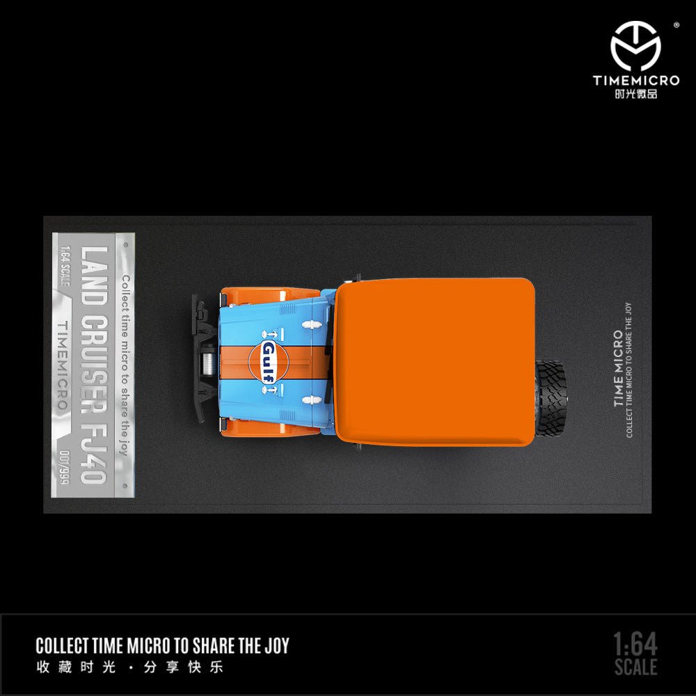 Time Micro 1/64 Car Hauler Trailer Set Gulf Edition - Toyota Land Cruiser FJ40 & Nissan Fairlady 400Z & Trailer