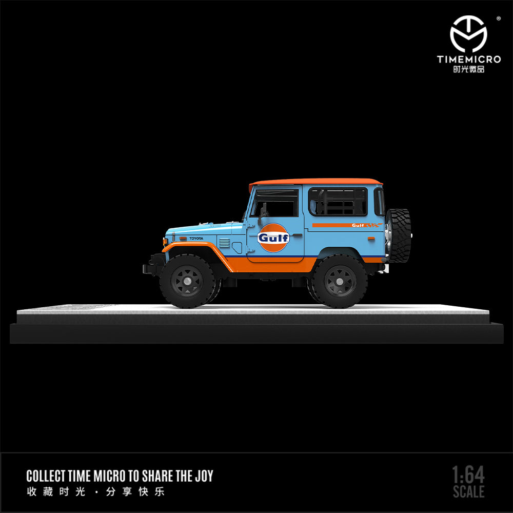 Time Micro 1/64 Car Hauler Trailer Set Gulf Edition - Toyota Land Cruiser FJ40 & Nissan Fairlady 400Z & Trailer