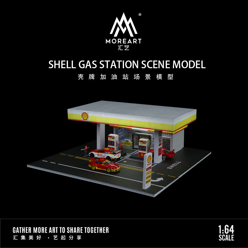 MoreArt 1:64 Shell Petrol Gas Station Scene Model LED Light Diorama