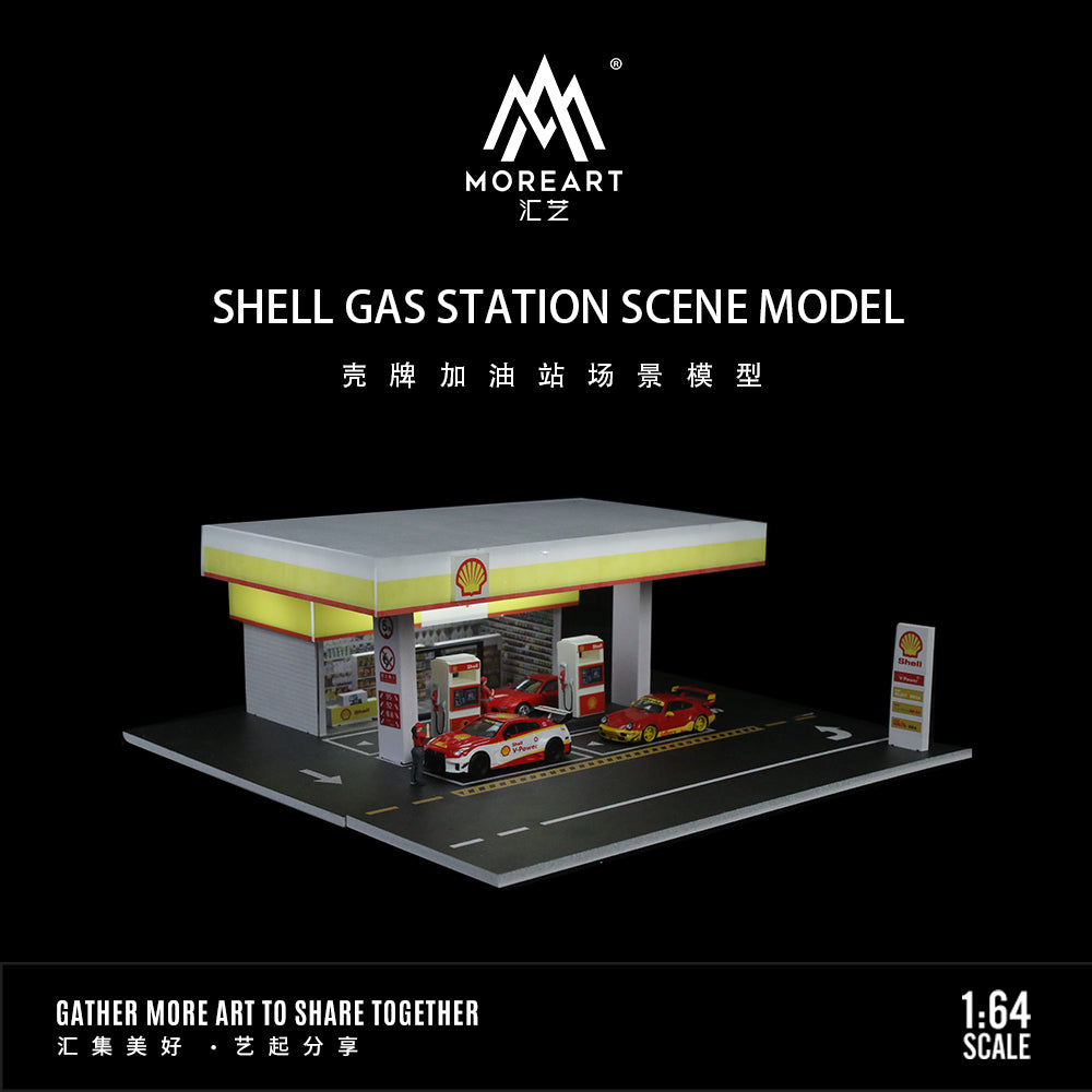 MoreArt 1:64 Shell Petrol Gas Station Scene Model LED Light Diorama