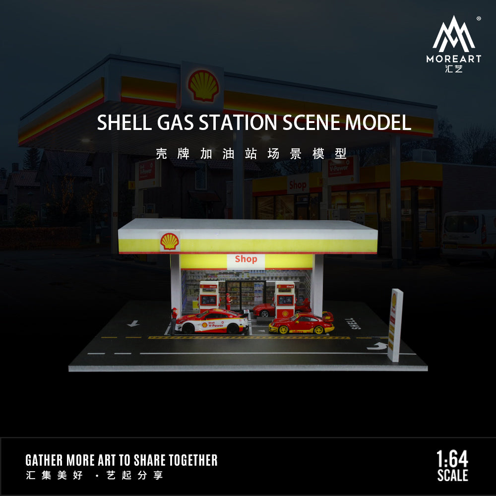 MoreArt 1:64 Shell Petrol Gas Station Scene Model LED Light Diorama