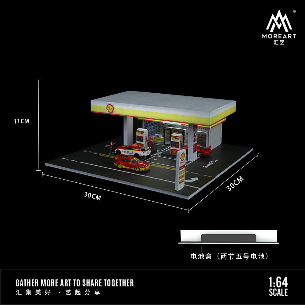 MoreArt 1:64 Shell Petrol Gas Station Scene Model LED Light Diorama