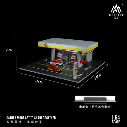 MoreArt 1:64 Shell Petrol Gas Station Scene Model LED Light Diorama