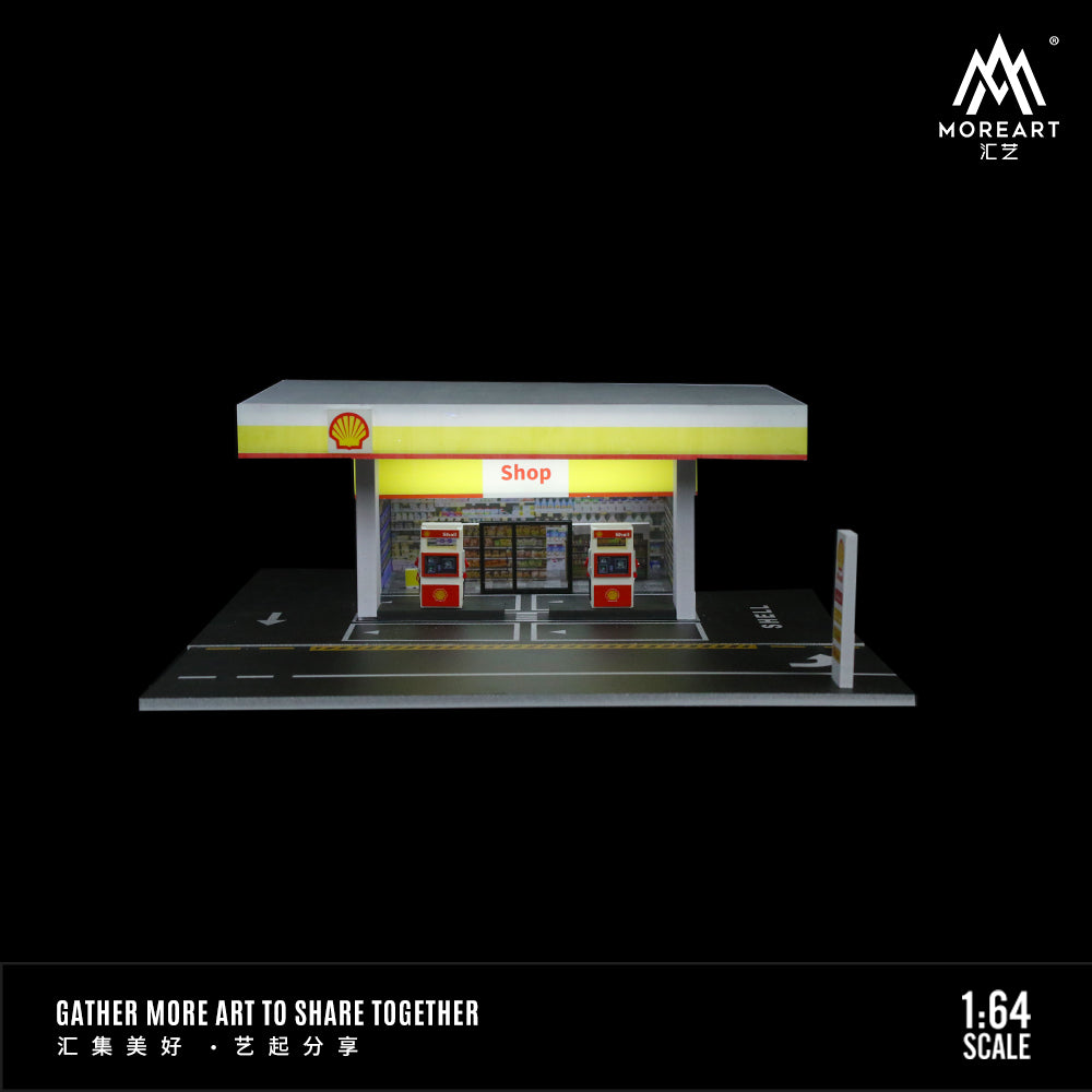 MoreArt 1:64 Shell Petrol Gas Station Scene Model LED Light Diorama