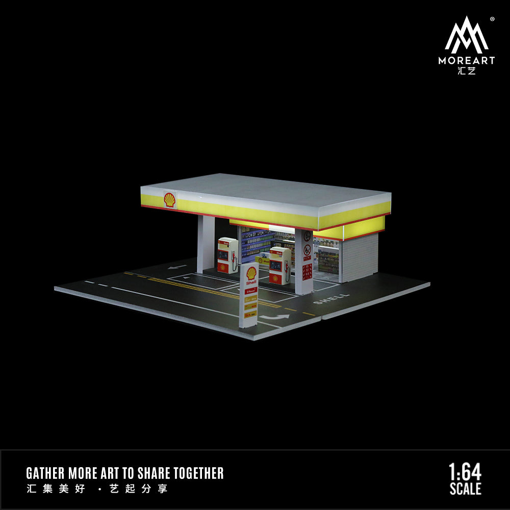 MoreArt 1:64 Shell Petrol Gas Station Scene Model LED Light Diorama