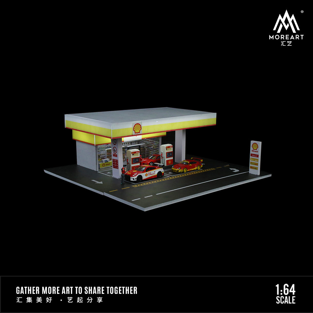 MoreArt 1:64 Shell Petrol Gas Station Scene Model LED Light Diorama