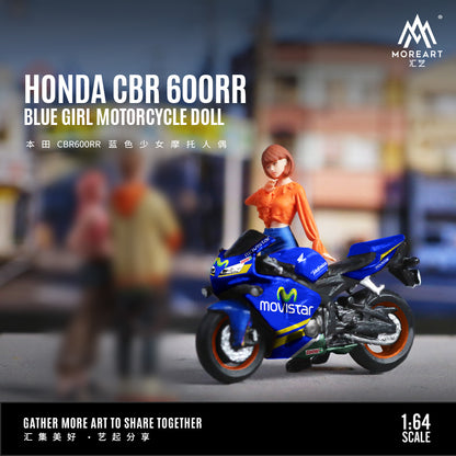 MoreArt 1:64 Honda CBR 600RR Blue Girl Motorcycle Figure Set (1 Motorcycle + 1 Figure)