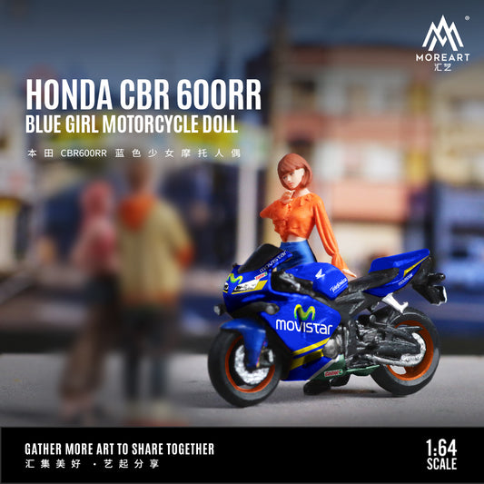 MoreArt 1:64 Honda CBR 600RR Blue Girl Motorcycle Figure Set (1 Motorcycle + 1 Figure)